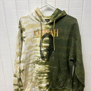 Aaliyah Green/White/Beige Tie Dye Hoodie Men’s Large Hooded Sweatshirt